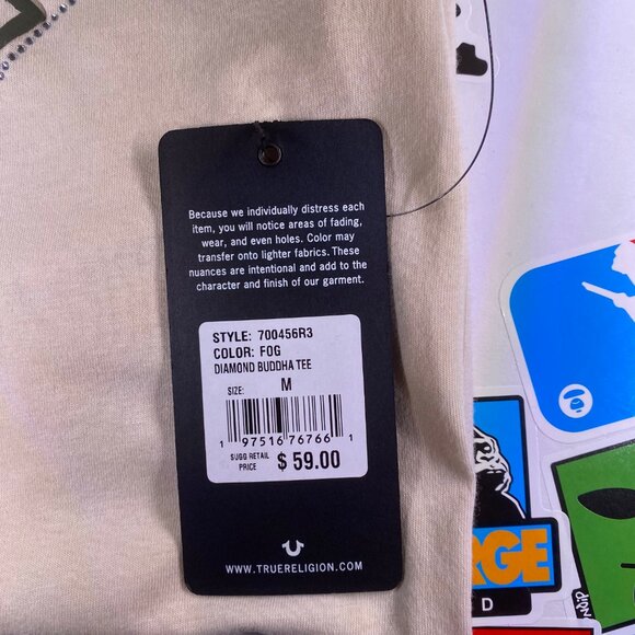 NEW True Religion Men's Rhinestone Diamond Buddha Tee Short Sleeve T-shirt Fog M - Picture 8 of 9